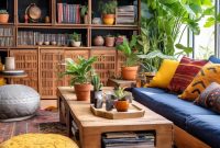 Dunkles Boho-Wohnzimmer Mit Maßgefertigten Möbeln Dunkles Boho-Wohnzimmer Mit Maßgefertigten Möbeln
