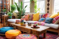 Dunkles Boho-Wohnzimmer Mit Rustikalem Design Dunkles Boho-Wohnzimmer Mit Rustikalem Design