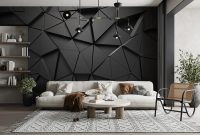 Dunkles Boho-Wohnzimmer Mit Geometrischen Mustern Dunkles Boho-Wohnzimmer Mit Geometrischen Mustern