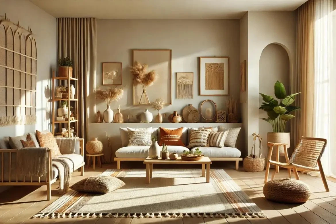 Dunkles Boho-Wohnzimmer Mit Lebhaften Farben