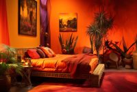 Dunkles Boho-Wohnzimmer Mit Stimmungsbeleuchtung Dunkles Boho-Wohnzimmer Mit Stimmungsbeleuchtung