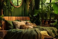 Dunkles Boho-Wohnzimmer Im Tropischen Look
