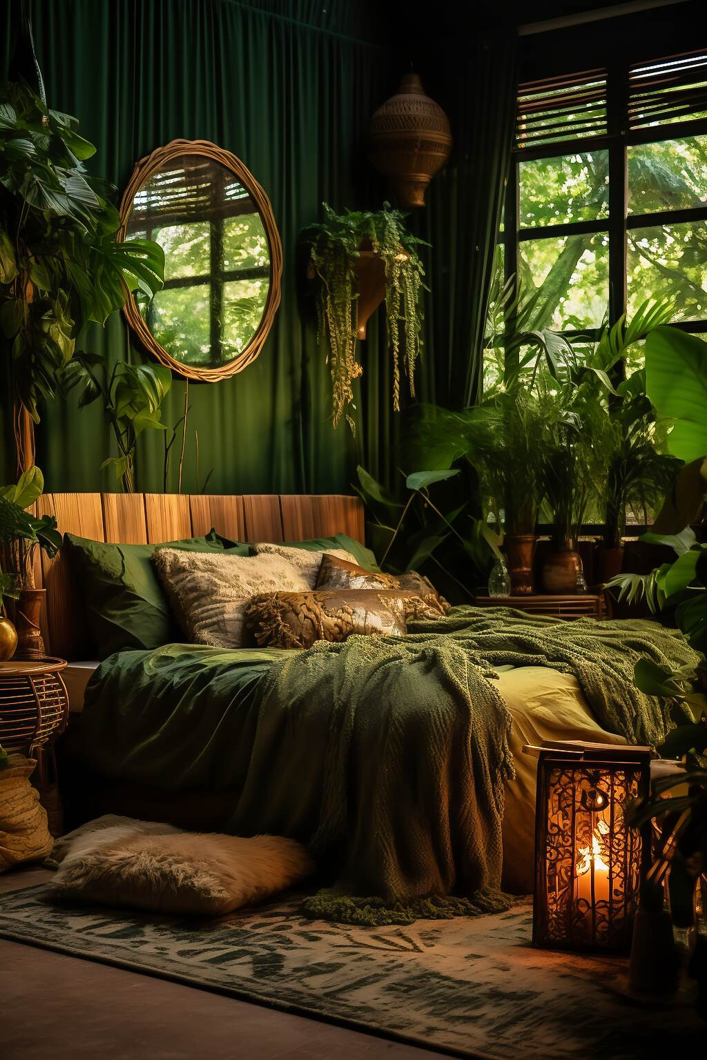 Dunkles Boho-Wohnzimmer Im Tropischen Look
