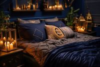 Dunkles Boho-Wohnzimmer Mit Goldenen Akzenten Dunkles Boho-Wohnzimmer Mit Goldenen Akzenten