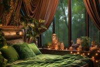 Dunkles Boho-Wohnzimmer Im Art-Nouveau-Stil Dunkles Boho-Wohnzimmer Im Art-Nouveau-Stil