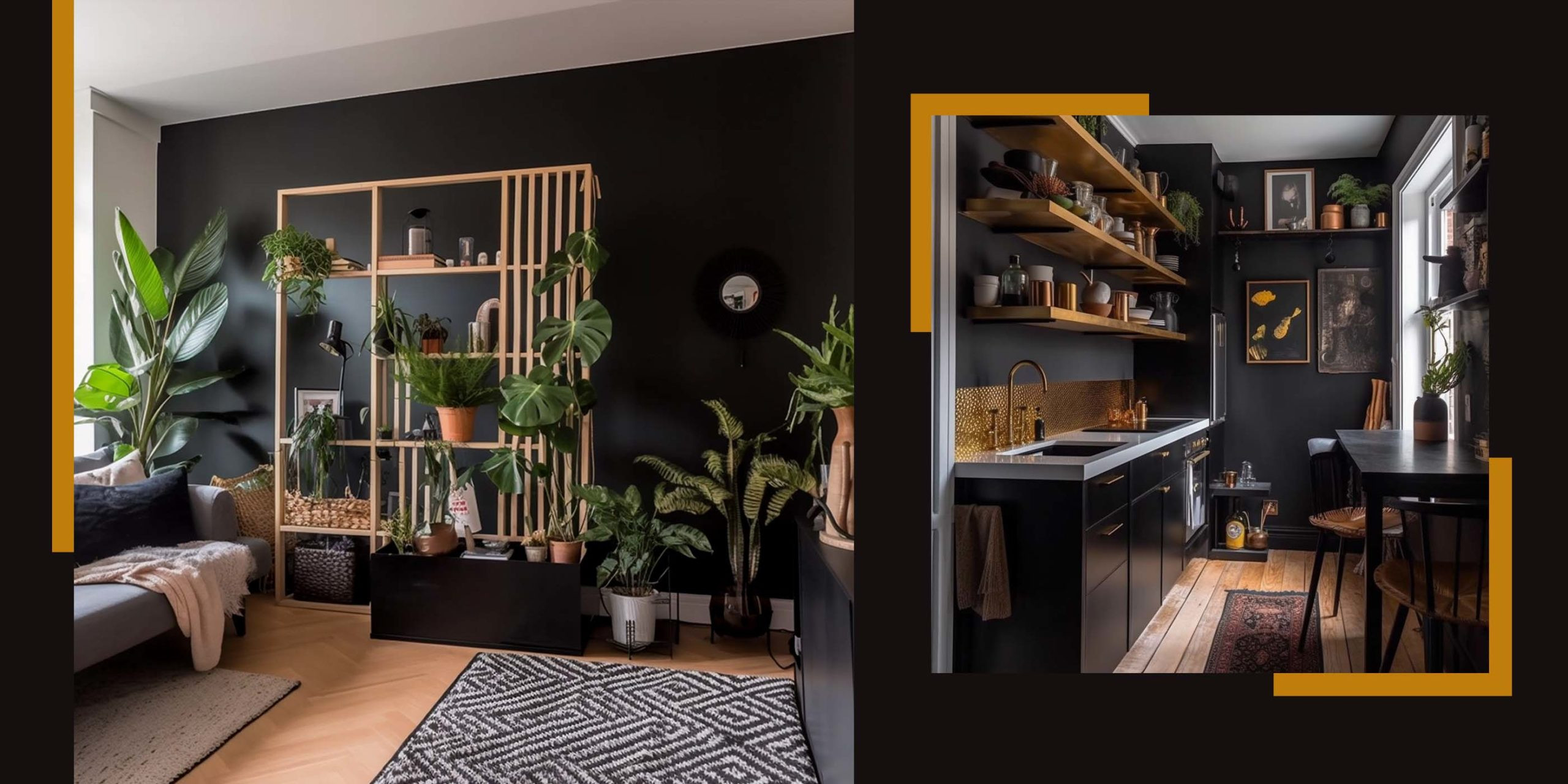 Boho-Wohnzimmer In Dunklen Holzfarben